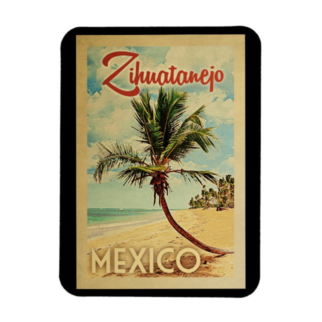 Zihuatanejo Palm Tree Vintage Travel Magnet (Vertical)