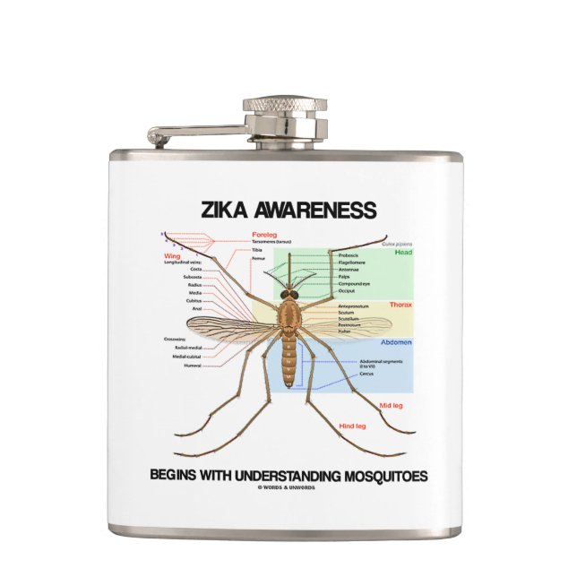 Zika Awareness Begins Understanding Mosquitoes Hip Flask (Front)