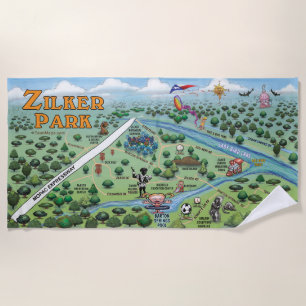 Zilker Park Fun Map Beach Towel
