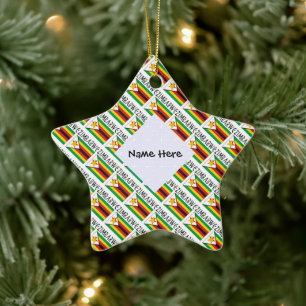Zimbabwe and Zimbabwean Flag Tiled with Name Star Ceramic Ornament