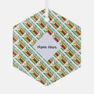 Zimbabwe and Zimbabwean Flag Tiled with Your Name Glass Tree Decoration