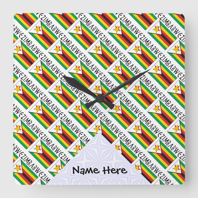Zimbabwe and Zimbabwean Flag Tiled with Your Name  Square Wall Clock (Front)