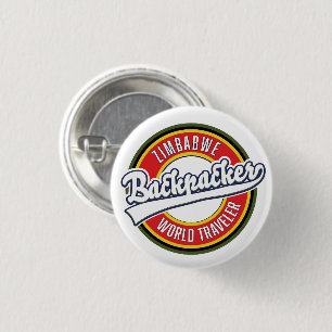 Zimbabwe backpacker world traveller logo. 3 cm round badge