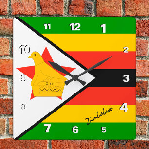 Zimbabwe Clock, patriotic home, Zimbabwe Flag Square Wall Clock