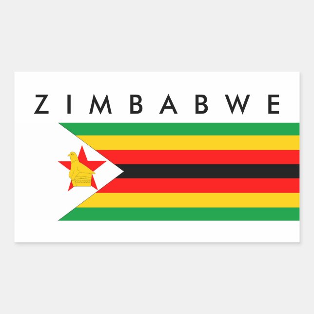 zimbabwe country flag nation symbol text name rectangular sticker (Front)