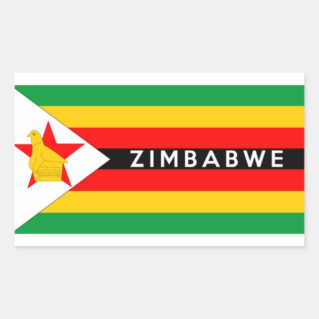 zimbabwe country flag symbol name text rectangular sticker (Front)