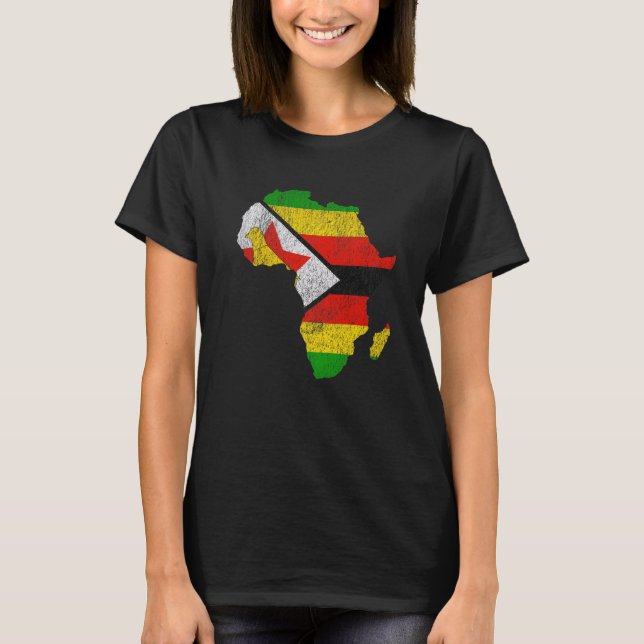 Zimbabwe Flag Africa Continent Silhouette Gift Zim T-Shirt (Front)
