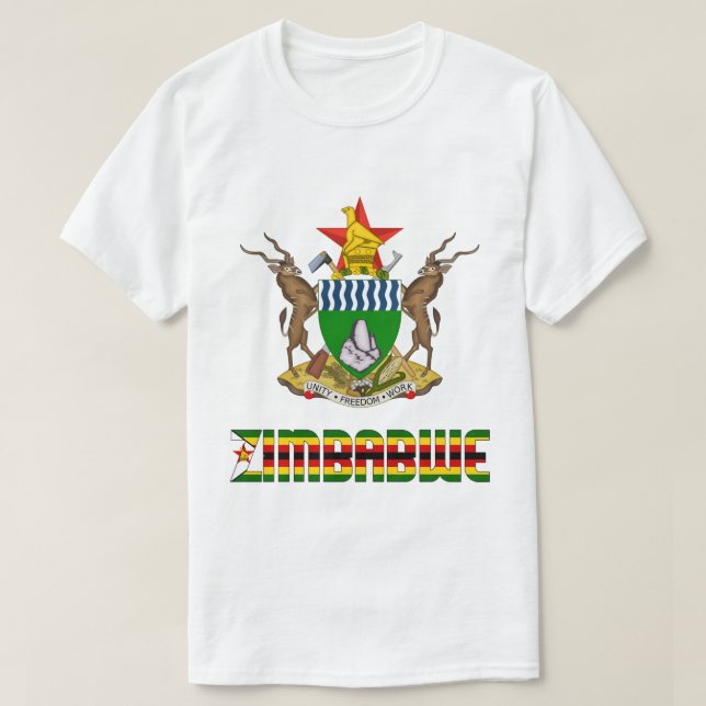 Zimbabwe Flag and Coat Of Arms Patriotic T-Shirt (Design Front)