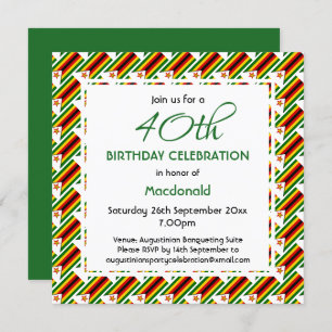 ZIMBABWE FLAG Custom 40th Birthday Celebration Invitation