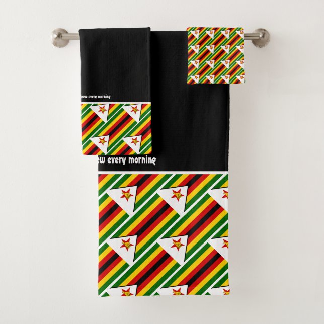 ZIMBABWE FLAG Customised Scripture BLACK Bath Towel Set (Insitu)