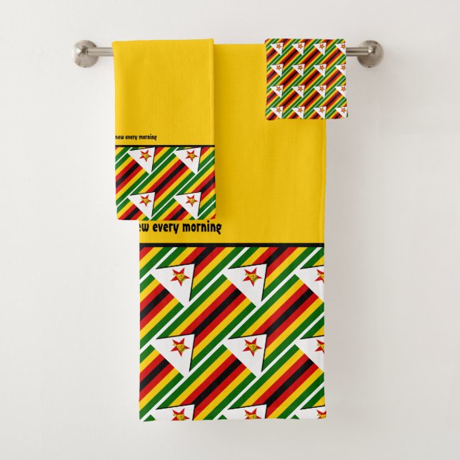 ZIMBABWE FLAG Customised Scripture YELLOW Bath Towel Set (Insitu)