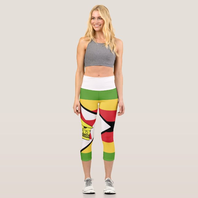 Zimbabwe Flag Emblem Capri Leggings (Front)