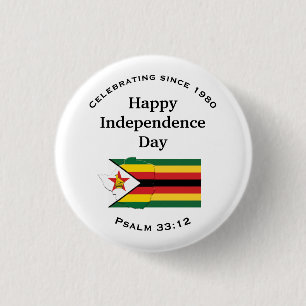 ZIMBABWE FLAG Happy Independence Day WHITE 3 Cm Round Badge