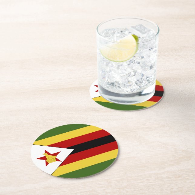 Zimbabwe flag round paper coaster (Insitu)