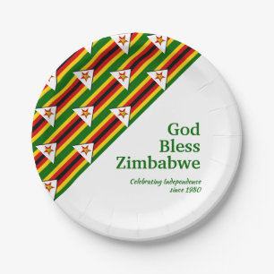 ZIMBABWE FLAG with Customised Text GOD BLESS Paper Plate