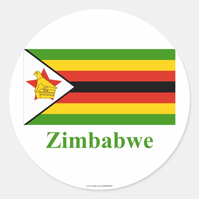 Zimbabwe Flag with Name Classic Round Sticker (Front)