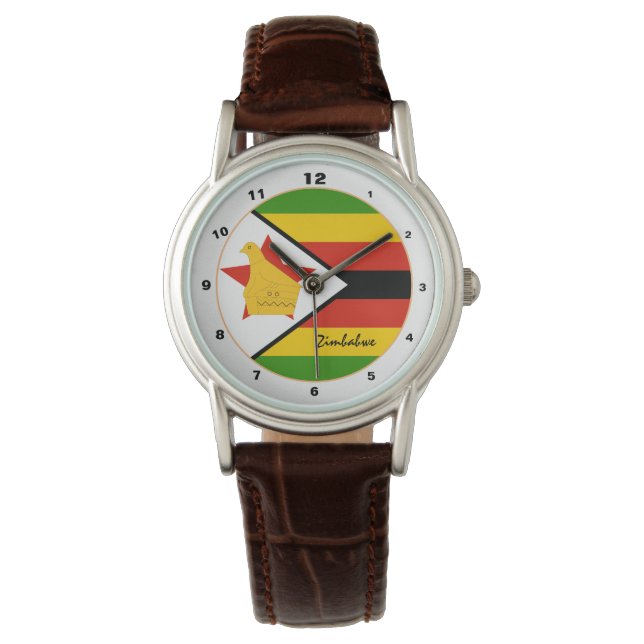 Zimbabwe Flag & Zimbabwe trendy fashion /design Watch (Front)