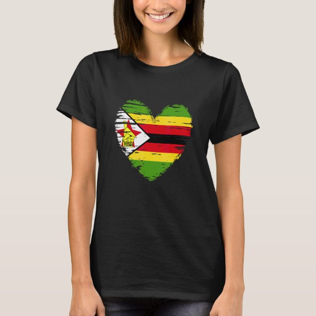 Zimbabwe Heart Zimbabwe Flag Zimbabwe Pride T-Shirt (Front)