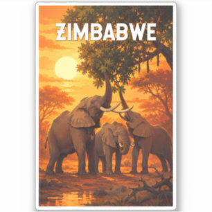 Zimbabwe Illustration Travel Art Vintage