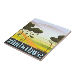 Zimbabwe landscape travel poster ceramic tile
