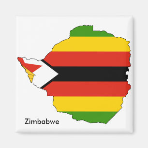 Zimbabwe Map and Flag Themed Magnet