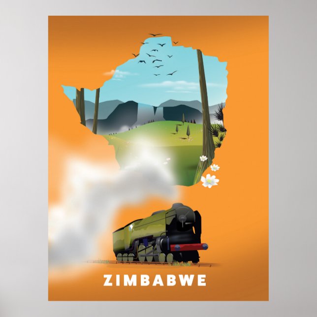 Zimbabwe Map illustrated travel poster (Front)