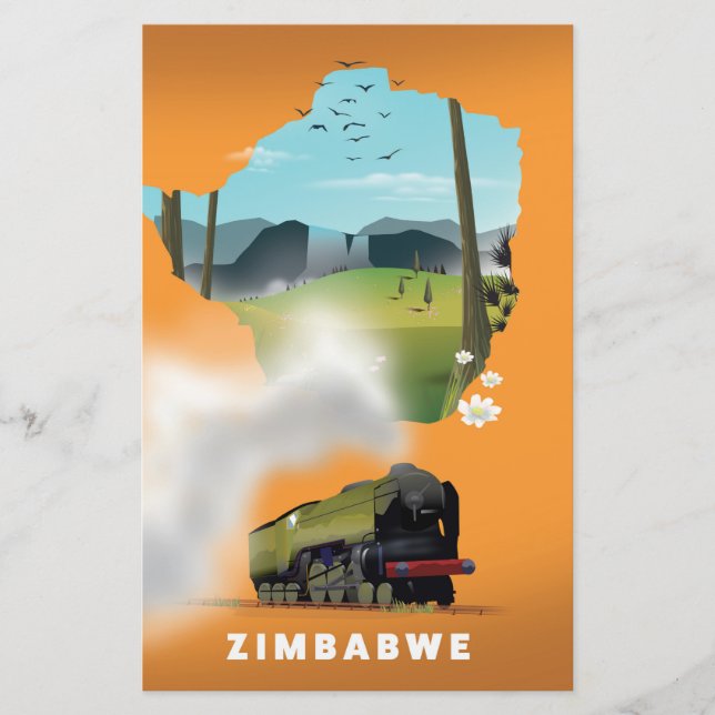 Zimbabwe Map illustrated travel poster Stationery (Front)