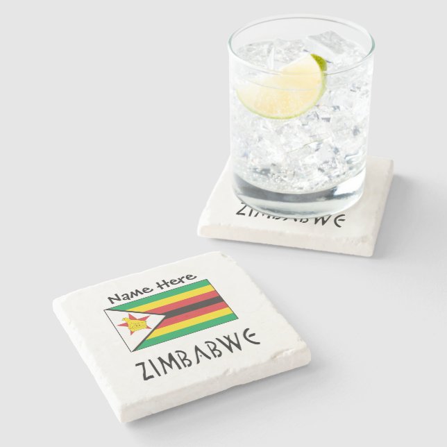 Zimbabwe Zimbabwean Flag Black Personalised Name  Stone Coaster (Side)