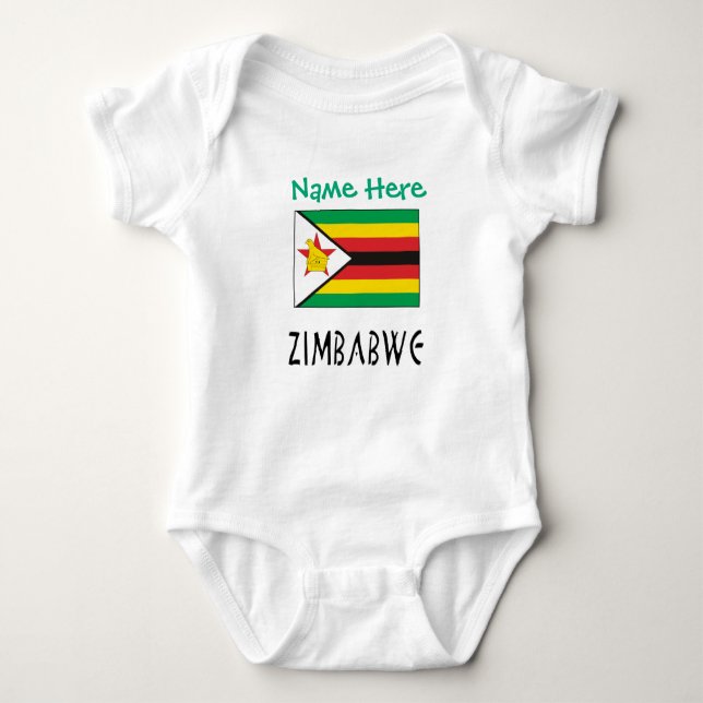 Zimbabwe Zimbabwean Flag Personalized Text Baby Bodysuit (Front)