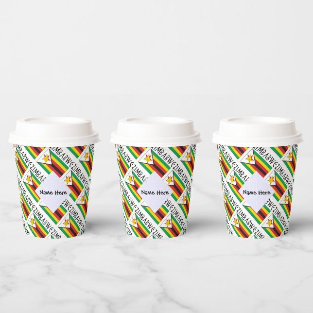 Zimbabwe Zimbabwean Flag Tiled Black Personalised  Paper Cups (Multi)