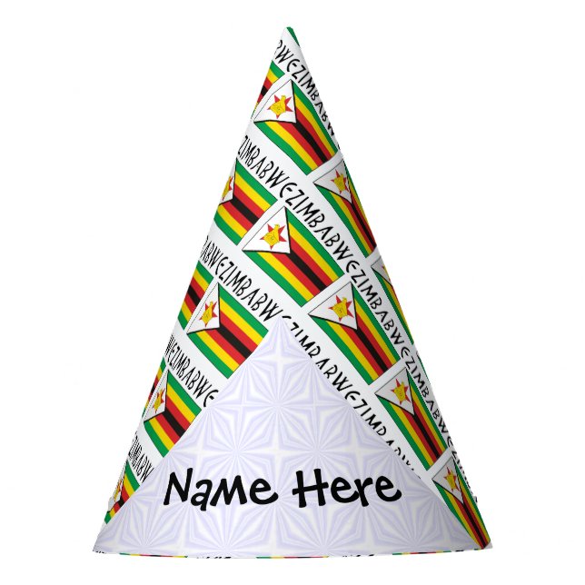 Zimbabwe Zimbabwean Flag Tiled Black Personalised  Party Hat (Front)
