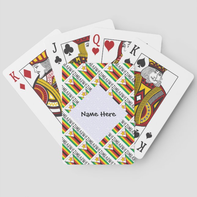 Zimbabwe Zimbabwean Flag Tiled Personalise Name  Playing Cards (Back)