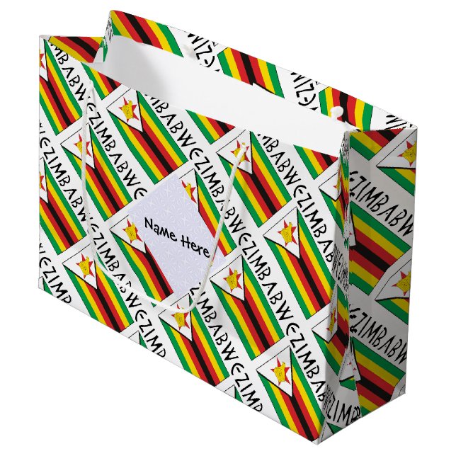 Zimbabwe Zimbabwean Flag Tiled Personalised  Large Gift Bag (Front Angled)