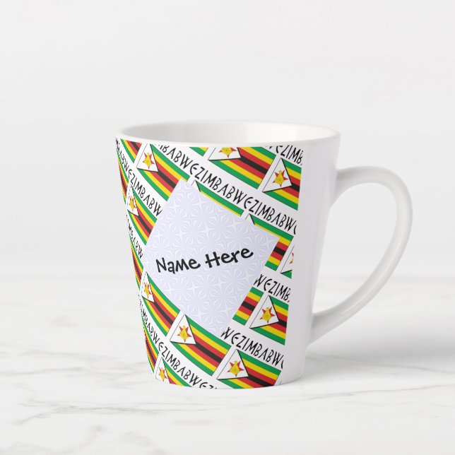 Zimbabwe Zimbabwean Flag Tiled Personalised  Latte Mug (Right)