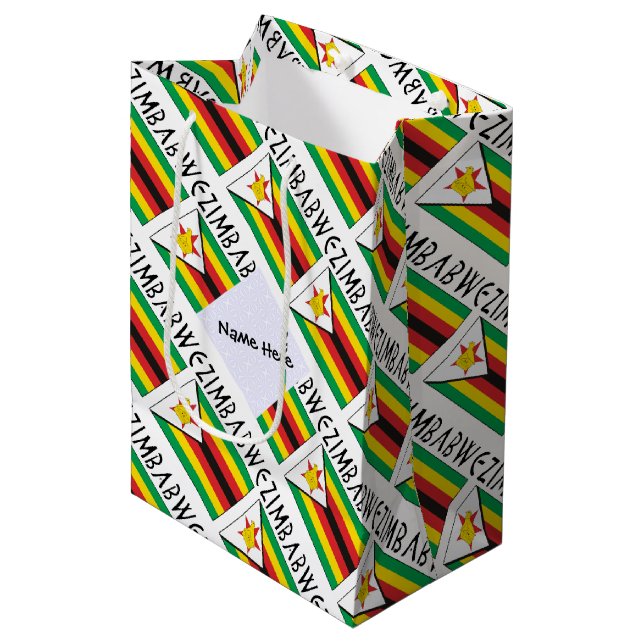 Zimbabwe Zimbabwean Flag Tiled Personalised  Medium Gift Bag (Front Angled)