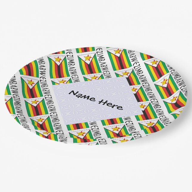 Zimbabwe Zimbabwean Flag Tiled Personalised  Paper Plate (Angled)