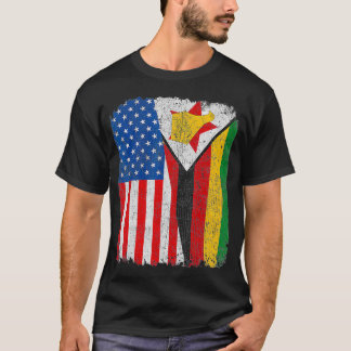Zimbabwean American Flag Half USA Zimbabwe Root Pr T-Shirt