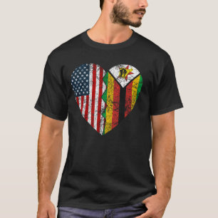 Zimbabwean American Flags Heart  United States Zim T-Shirt