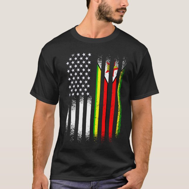 Zimbabwean American Patriot Grown Country USA Flag T-Shirt (Front)