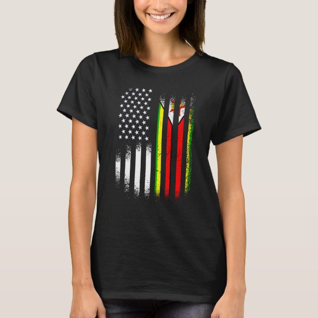 Zimbabwean American Patriot Grown Country USA Flag T-Shirt (Front)