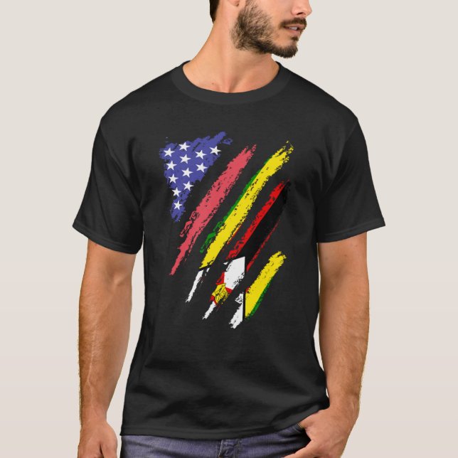 Zimbabwean American Patriot Grown Heart Flag Strip T-Shirt (Front)
