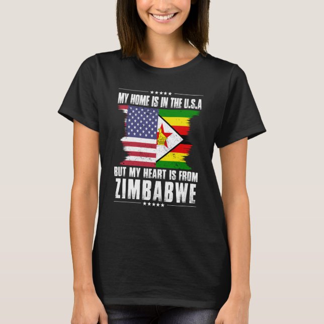 Zimbabwean American Patriot Grown Proud Home Heart T-Shirt (Front)