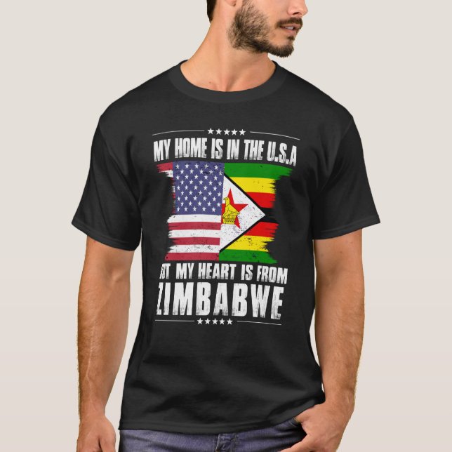 Zimbabwean American Patriot Grown Proud Home Heart T-Shirt (Front)
