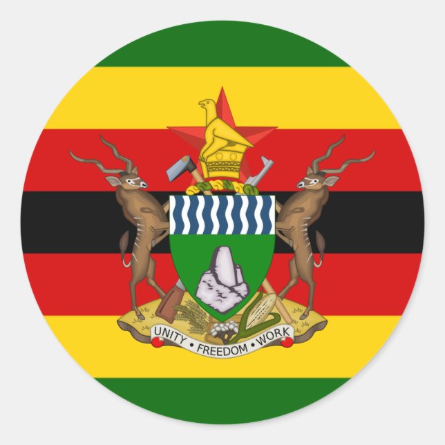 Zimbabwean Flag & Coat of Arms, Flag of Zimbabwe Classic Round Sticker (Front)