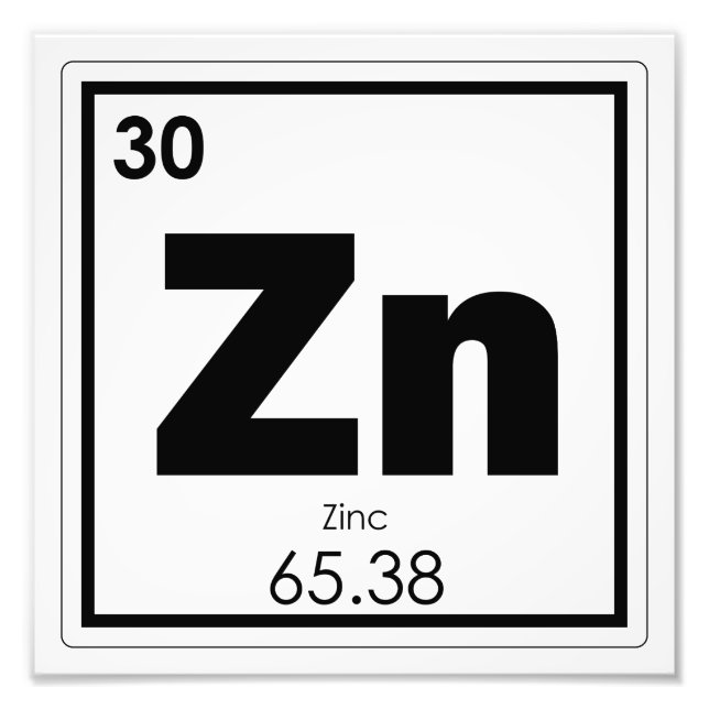 Zinc chemical element symbol chemistry formula gee photo print (Front)