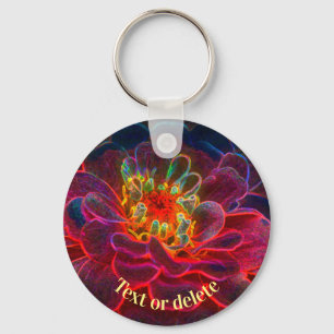 Zinnia Abstract Art Flower Personalised Key Ring