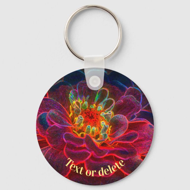 Zinnia Abstract Art Flower Personalised Key Ring (Front)