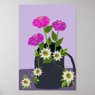 Zinnia and Passion flower Poster