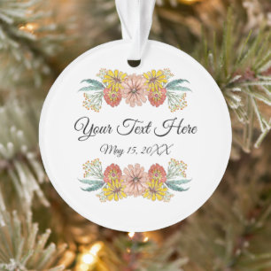 Zinnia Art Drawing - Custom Text Wreath Ornament