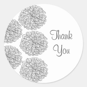 Zinnia Border Thank You Stickers, Black Classic Round Sticker